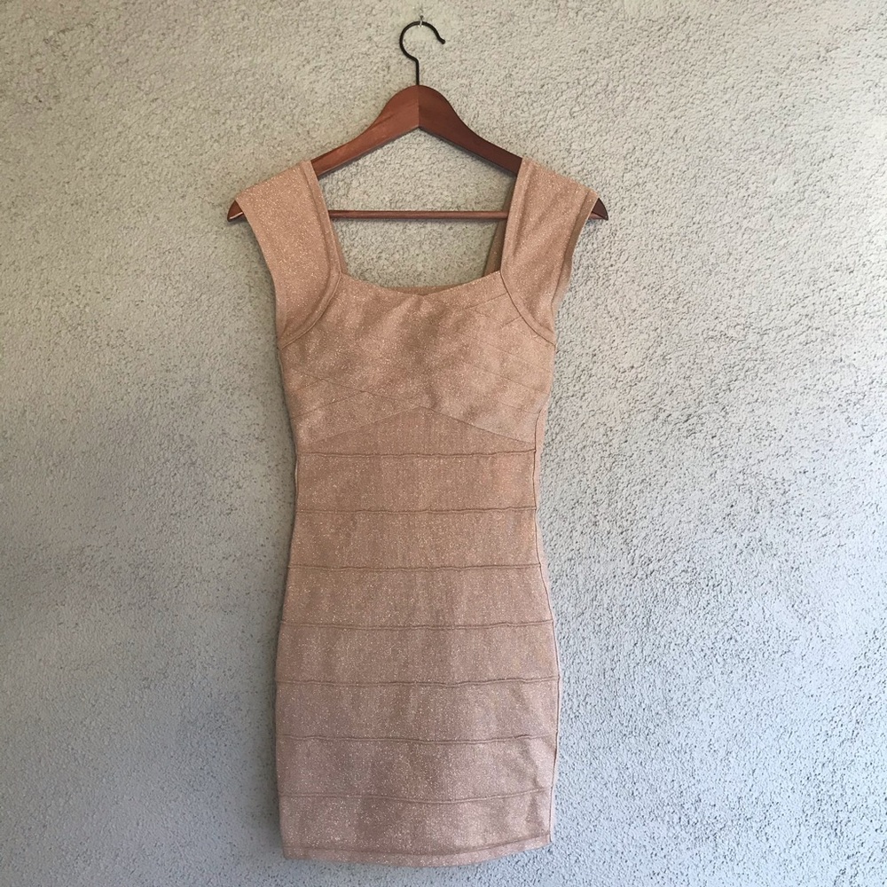 FOREVER 21 | Y2K Champagne Gold Bodycon Bandage Mini Sparkle Dress - Picture 5 of 11